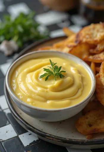 רוטב חרדל ושום מוגש עם מנות גריל