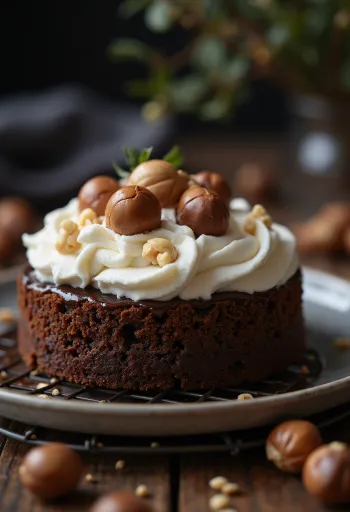 עוגת שוקולד ואגוזי לוז מוגשת