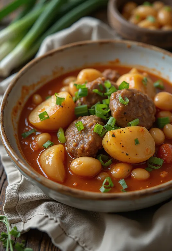 דוברדיניה עם תפוחי אדמה, מנה עשירה עם בשר חזיר מעושן ושעועית