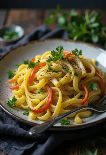 פסטה ירקות מוגשת עם ברוקולי, קישואים, גזר וכרישה