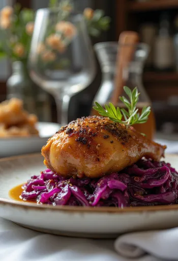 כרעי ברווז מוגשות עם כרוב סגול מאודה