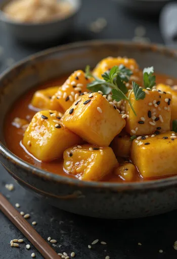 תבשיל חצילים עם שומשום מוגש