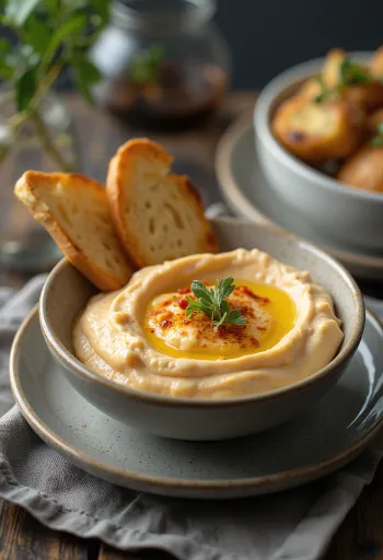 ממרח חצילים עם פלפל קלוי מוגש