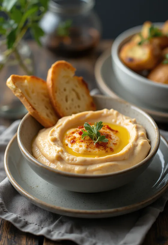 ממרח חצילים עם פלפל קלוי מוגש