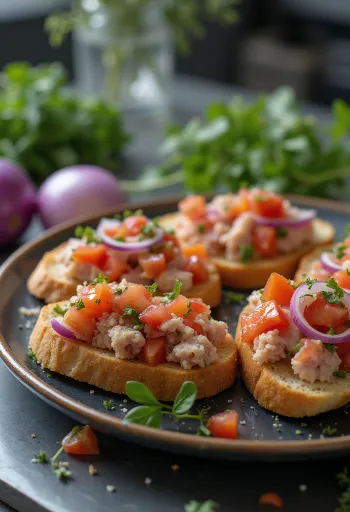 ברוסקטה עם טונה ועגבניות