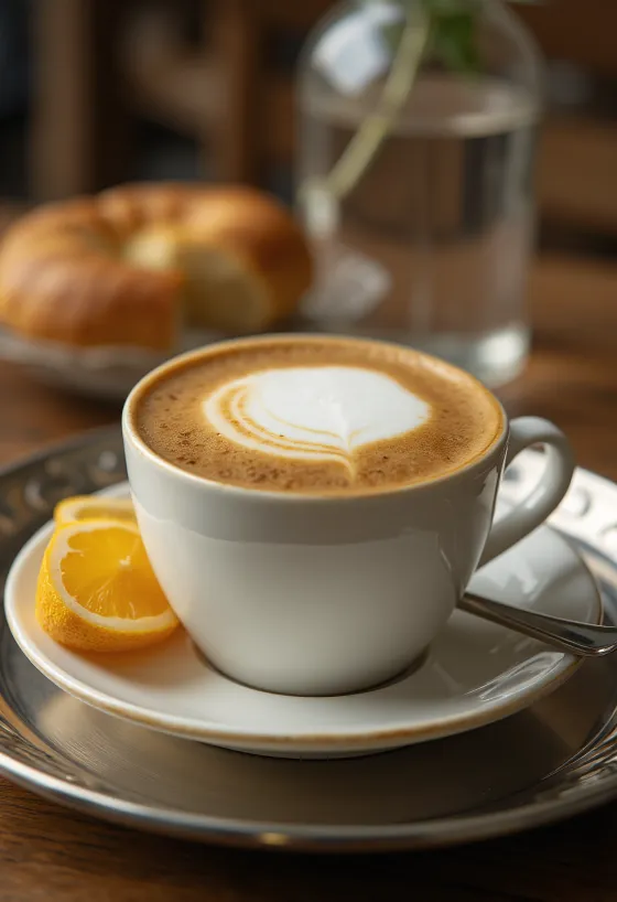 לאטה קינמון וזנגביל משקה קפה מקושט במקל קינמון וזנגביל