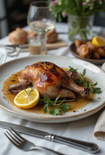 יונה צלויה עם רוזמרין מוגשת