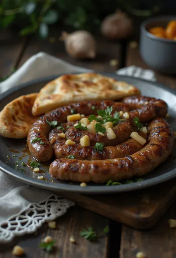 צ'וואפי עם שום, טרי מטוגן וזהוב יפה, מוגש על פיתה