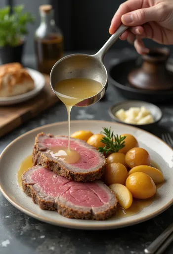 טאפלשפיץ מוגש עם תפוחי אדמה וחזרת תפוחים