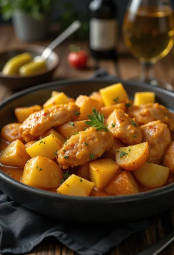 עוף ברשוב עם תפוחי אדמה מוגש