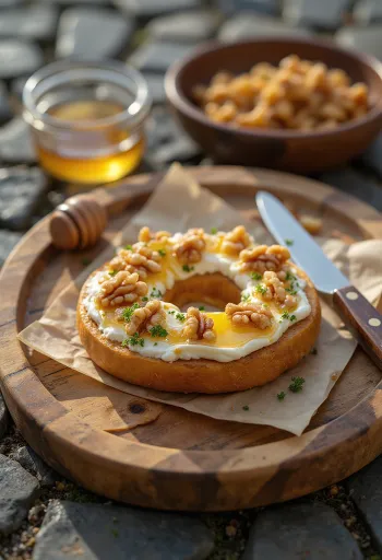 בייגל אגוזים וגבינת עיזים מוגש