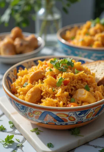 אורז ג'ולוף מוגש עם עוף