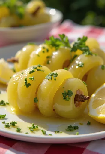 עלי גפן ממולאים בבשר טלה, מנה ים תיכונית מוגשת עם יוגורט ולימון