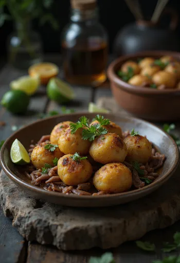 אקרז'ה עם בשר כבוש בבצק מטוגן זהוב