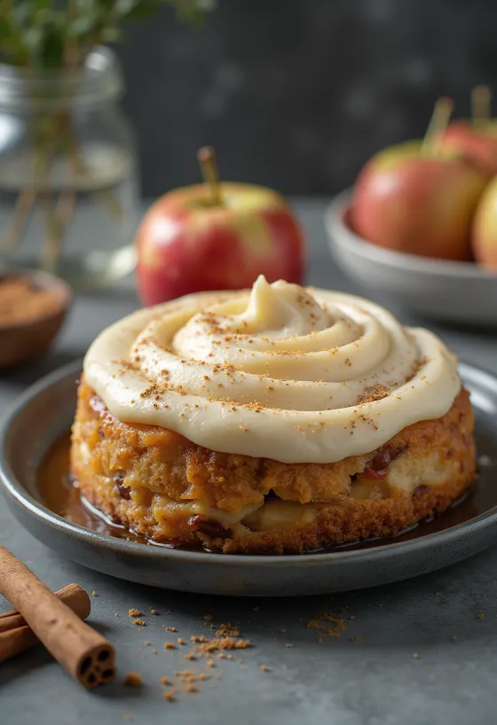 עוגת מוס תפוחים וקינמון מקושטת בפרוסות תפוח