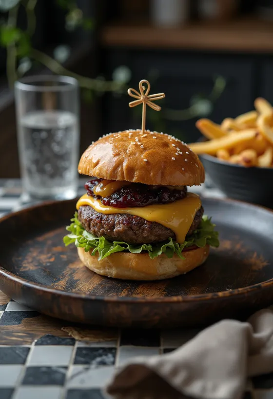 המבורגר גורמה עם כבד אווז וכמהין