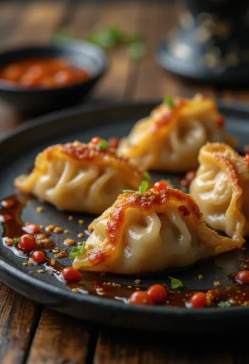 Szechuan Gyoza בהגשה עם רוטב סויה