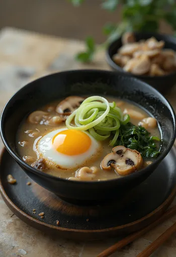 מרק קאסו ג'ירו עם פטריות שימג'י, מרק על בסיס מיסו עם בצל ירוק טרי וביצה