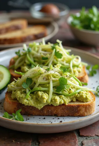 כריך על לחם מלא עם שכבות ירקות ואבוקדו, מפוזר בכרישה