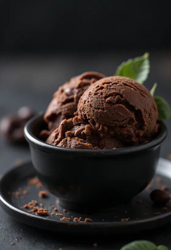 גלידת שוקולד וטונקה מוגשת עם שבבי שוקולד