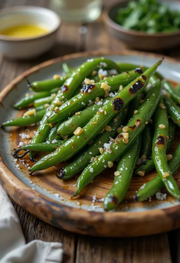 שעועית ירוקה בגריל עם שום מוגשת