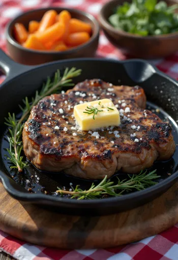 סטייק יאק מוגש עם ירקות צלויים ורוזמרין טרי