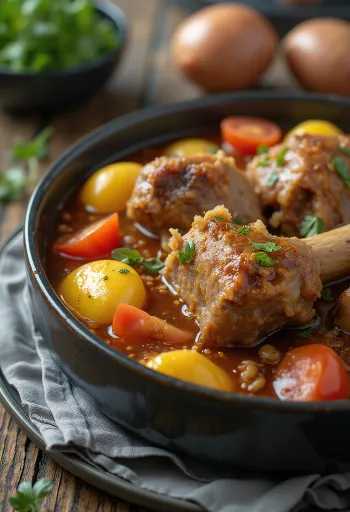 חשלמה מוגשת עם בשר כבש וירקות