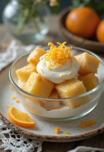 פנטונה עם קרם תפוזים מוגש, קינוח עשיר וקרמי