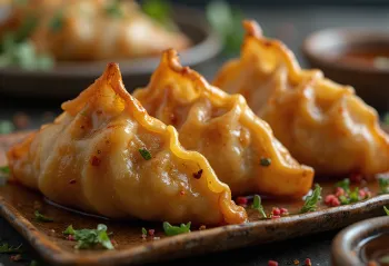 Teriyaki Chicken Gyoza מוגש עם תחתית פריכה