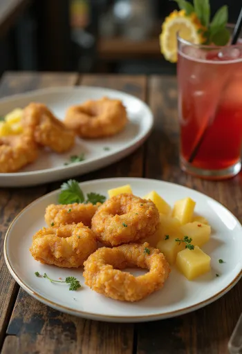 אקרז'ה עם אננס מוגש, כדורי שעועית מתובלים ואננס טרי