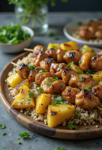 וריאציות קבב חמוץ-מתוק עם בשרים בגריל, אננס ורוטב יוגורט