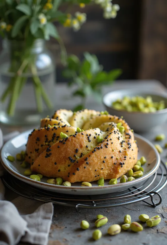 עוגת פרג נקודה בפיסטוק ירוק