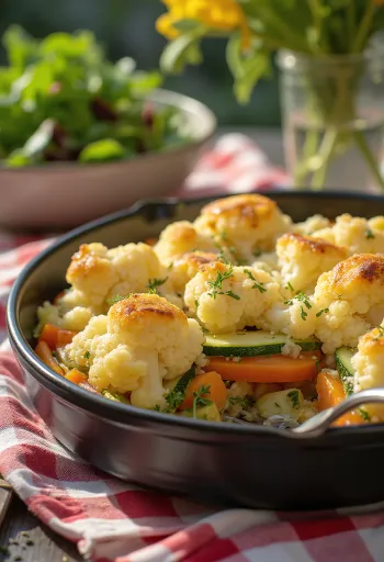 מאפה כרובית וירקות אפוי, עם חלק עליון פריך