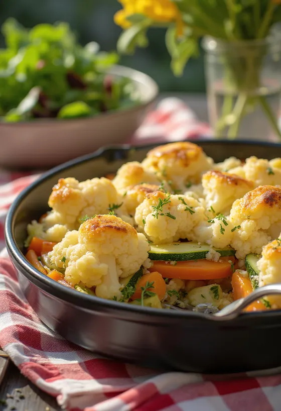 מאפה כרובית וירקות אפוי, עם חלק עליון פריך