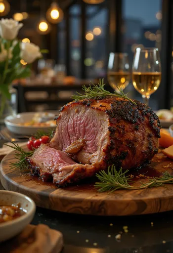 חזיר בר צלוי בזיגוג דבש מוגש עם ירקות צלויים