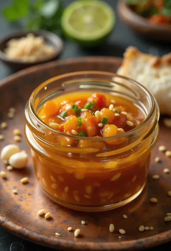 רוטב צ'ילי ליים ושומשום מוגש