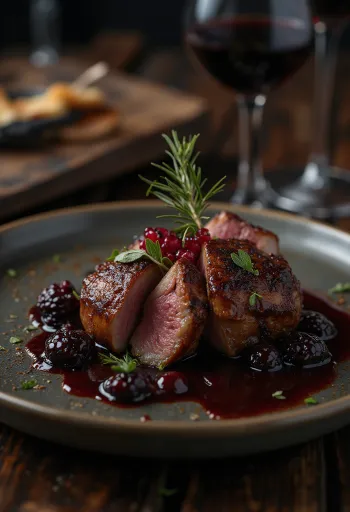 מדליוני אנטילופה עם רוטב יין אדום מוגשים עם ירקות