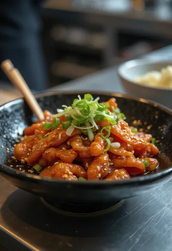 אוצ'ינגאוצ'ה מוצ'ים, סלט דיונון קוריאני, עם שמן שומשום ופלפל אדום