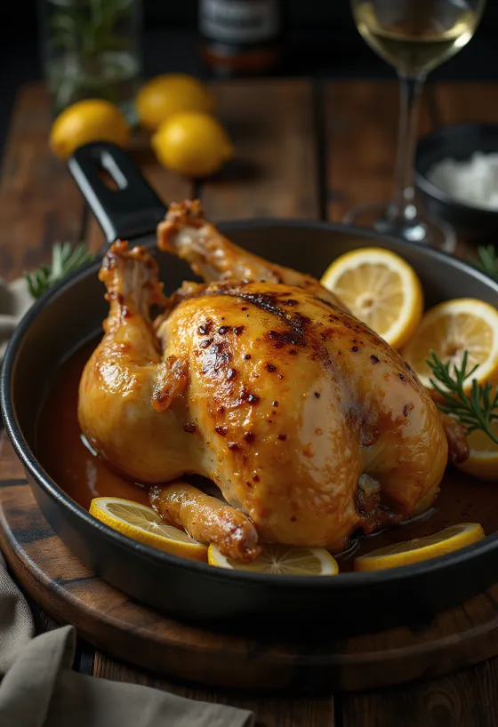 פנינית צלויה בזיגוג לימון מוגשת עם ירקות