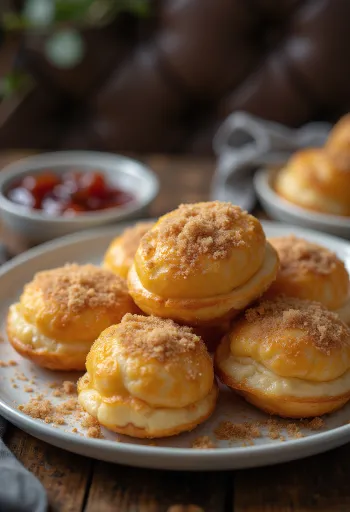 אבלסקיבר (Æbleskiver) מפוזר בסוכר וקינמון, מוגש טרי