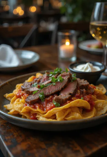 צ'ילקילס עם אראצ'רה, טורטייה, רוטב עגבניות וגבינה