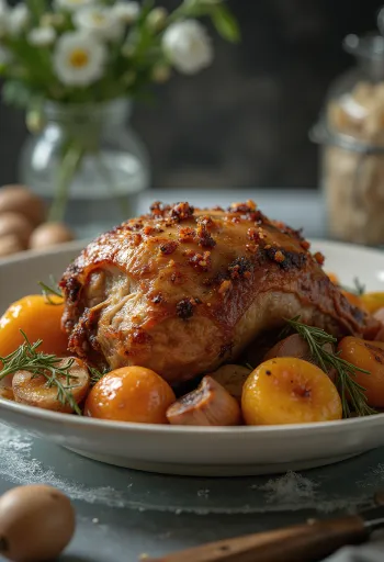 דורבן צלוי בעשבי תיבול מוגש עם ירקות צלויים