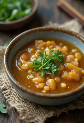 רוטב שומשום עם טרגון וג'ינג'ר מוגש