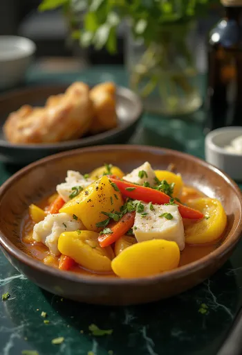 אקי ודג מלוח מוגש עם ירקות ותבלינים