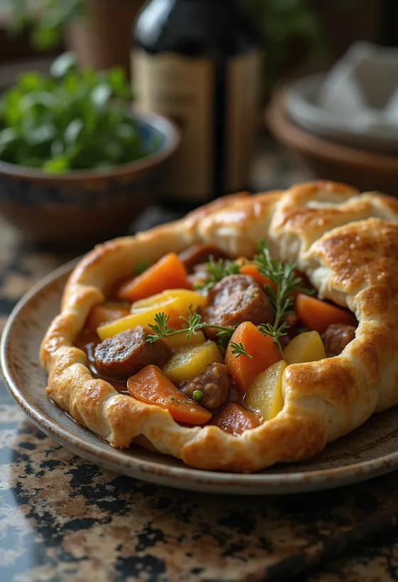 Baeckeoffe מוגש עם לחם טרי