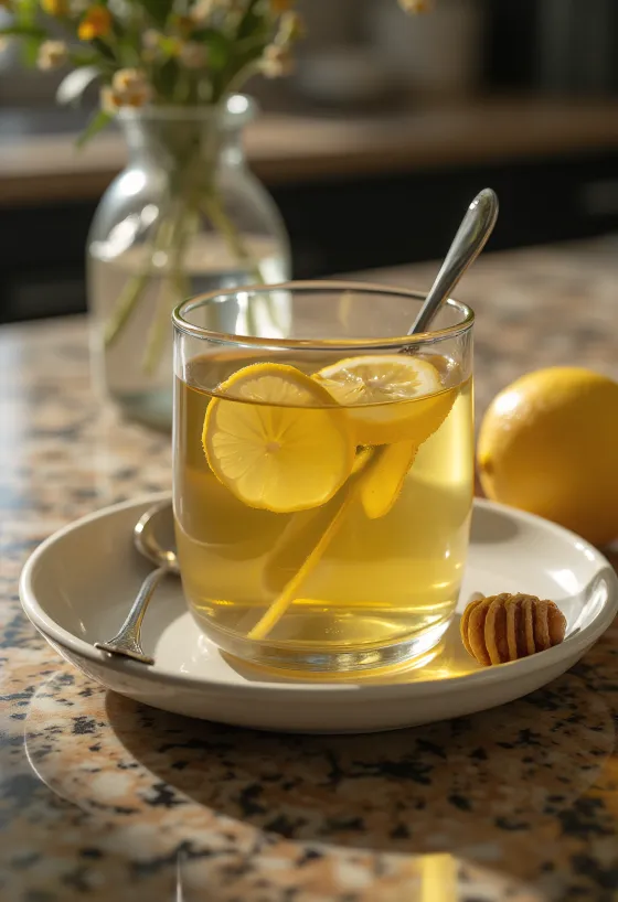 משקה ג׳ינג׳ר ולימון חם מוגש בכוס