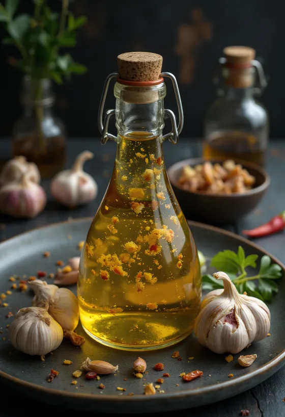 רוטב שום חריף מוגש