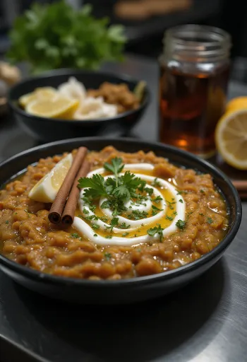 חלים עם יוגורט טבעוני ושום, מנה מזרח תיכונית עשירה בבשר מקושטת בכוסברה טרייה