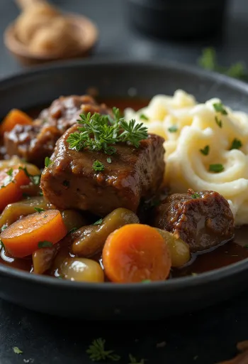 תבשיל כתף טלה מוגש בקערה כפרית עם לחם