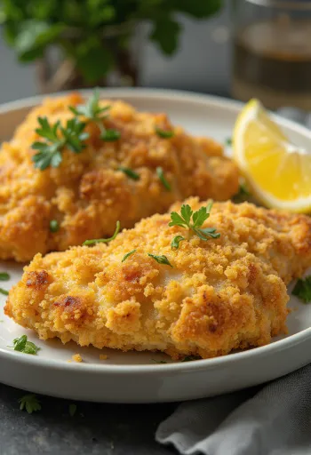 חזה עוף בציפוי פריך זהוב מוגש עם סלט